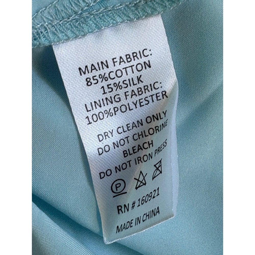 S'EDGE Blue Cotton Silk Ruffle Neck Sleeveless Shift Dress M - Picture 10 of 10